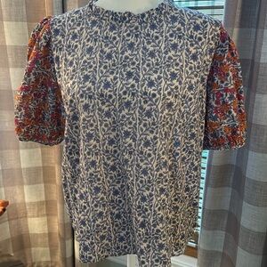 THML Embroidered Puff Sleeve Blouse Sz L